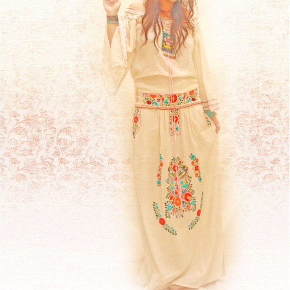 Mexican Skirt Embroidered Bohemian Chic Maxi Dress